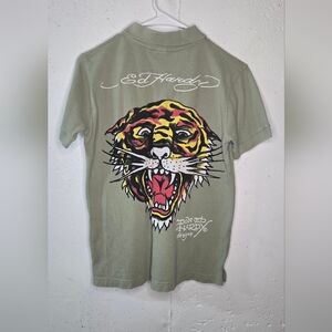 Ed Hardy Olive Tiger Graphic Polo